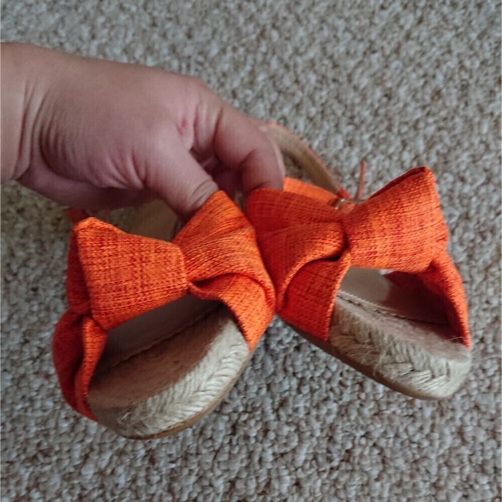Charlotte Olympia neon orange canvas bow ankle wrap sandals size 8.5 - Picture 8 of 12